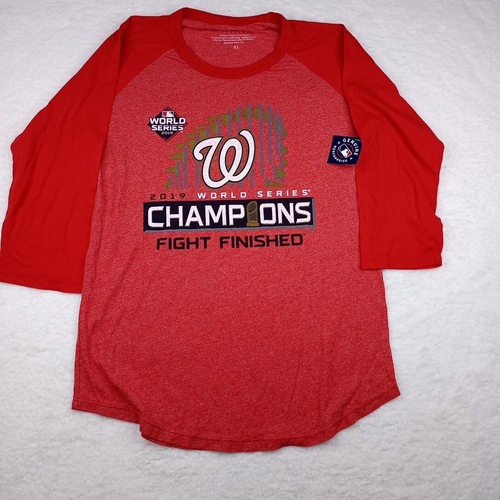 NWT Majestic 2019 Washington Nationals World Series Champions Raglan Size XL